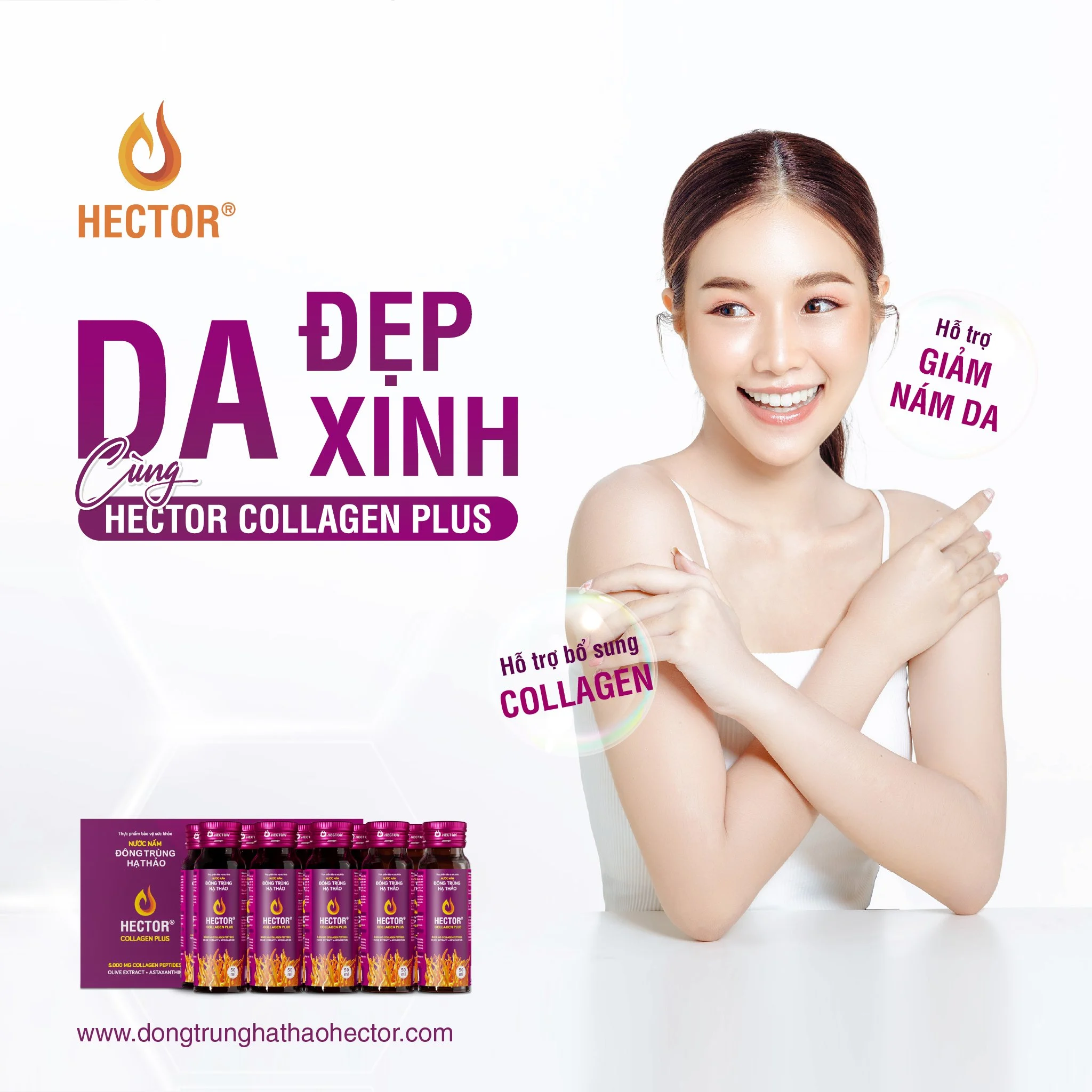 NƯỚC NẤM ĐÔNG TRÙNG HẠ THẢO HECTOR COLLAGEN PLUS - HỘP ( 10 CHAI)